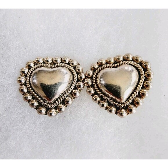 Taxco Jewelry - Taxco Mexico 925 Sterling Beaded Edge Heart Clip On Earrings 1" 21g